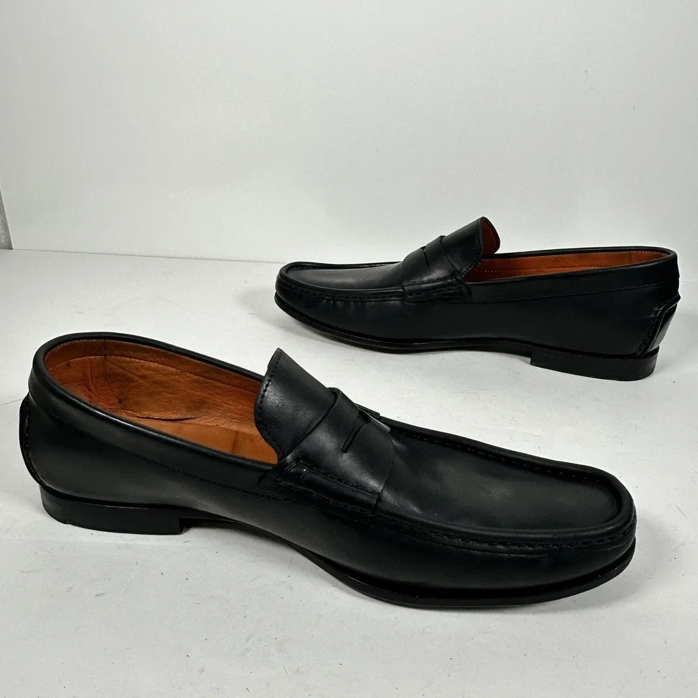 Santoni Fergus Black Penny Loafer Men's Shoes Size 10 D Made In Italy‎ Fast Ship